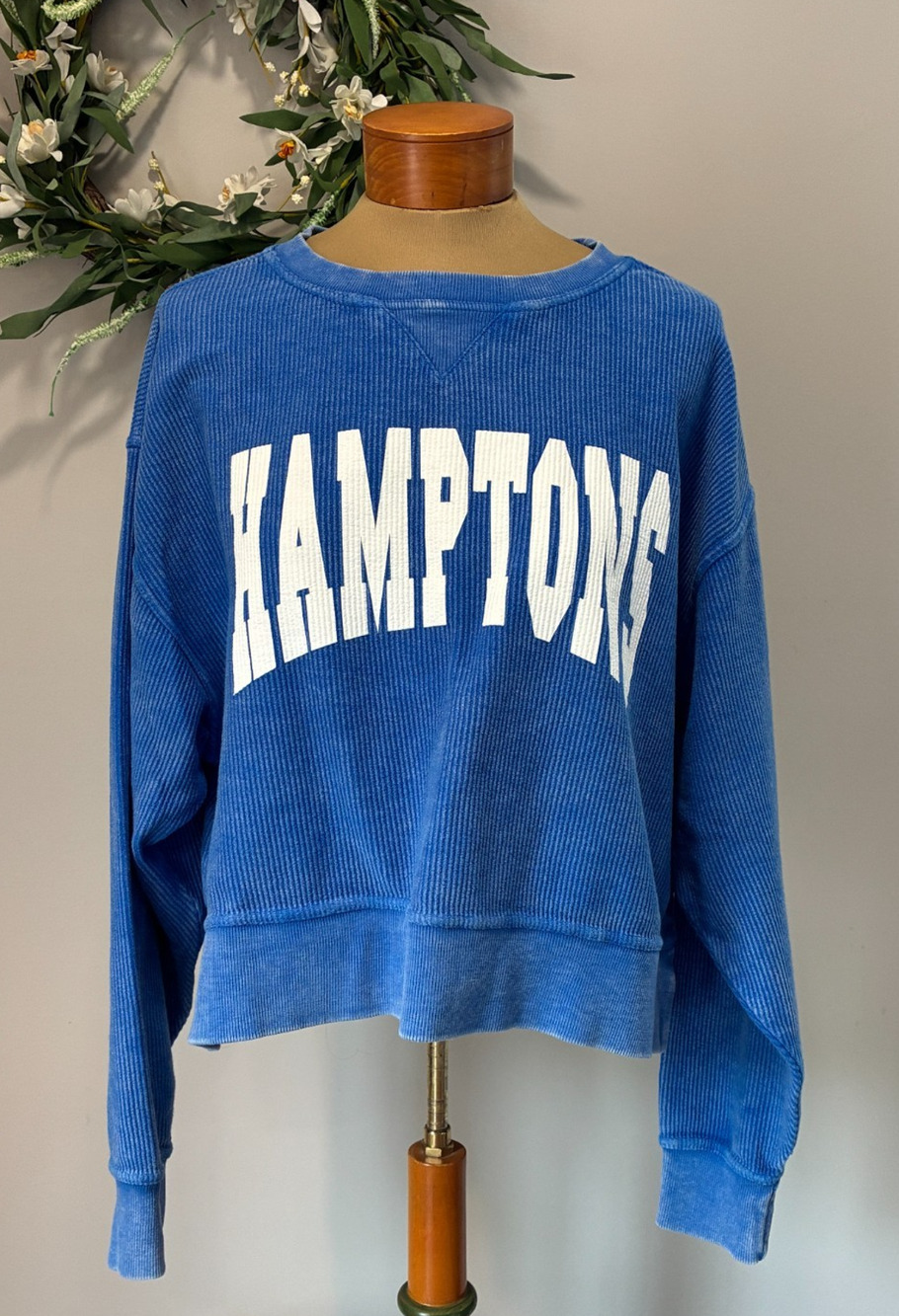 Chicka-d Hamptons Corded Crew Pullover Sweatshirt Distressed Blue Size L